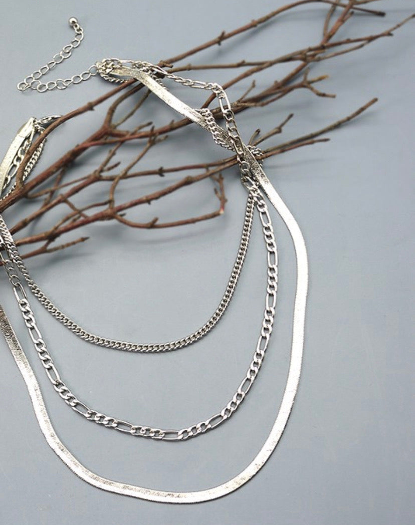 Silver three chain necklace