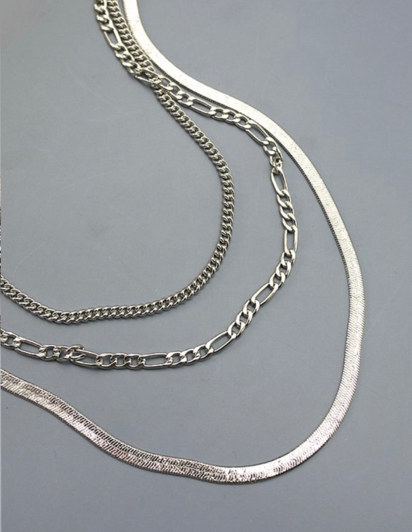Silver three chain necklace