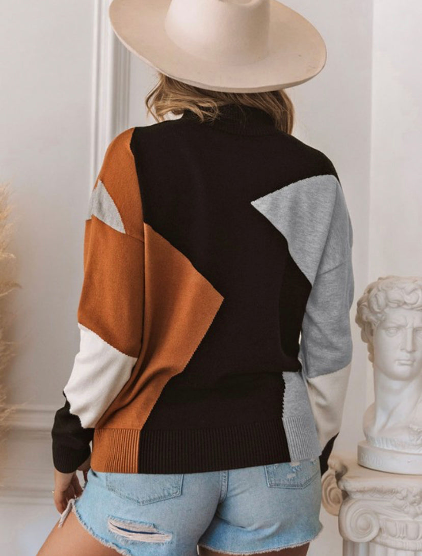 Color block mock neck sweater