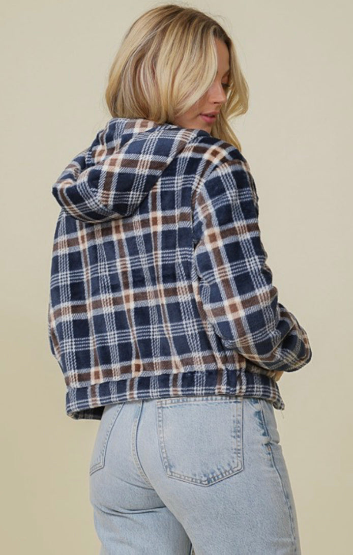 Plush plaid zip up jacket