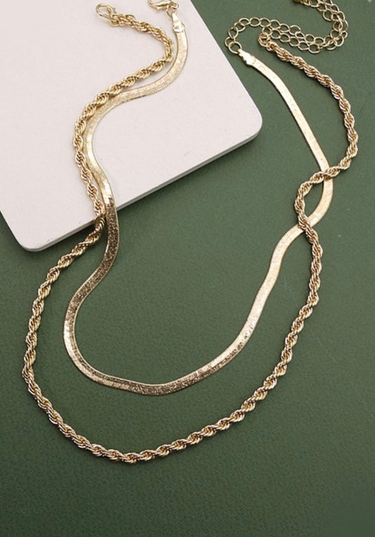 Gold double chain necklace