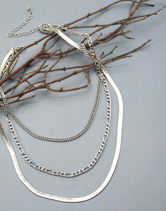 Silver three chain necklace